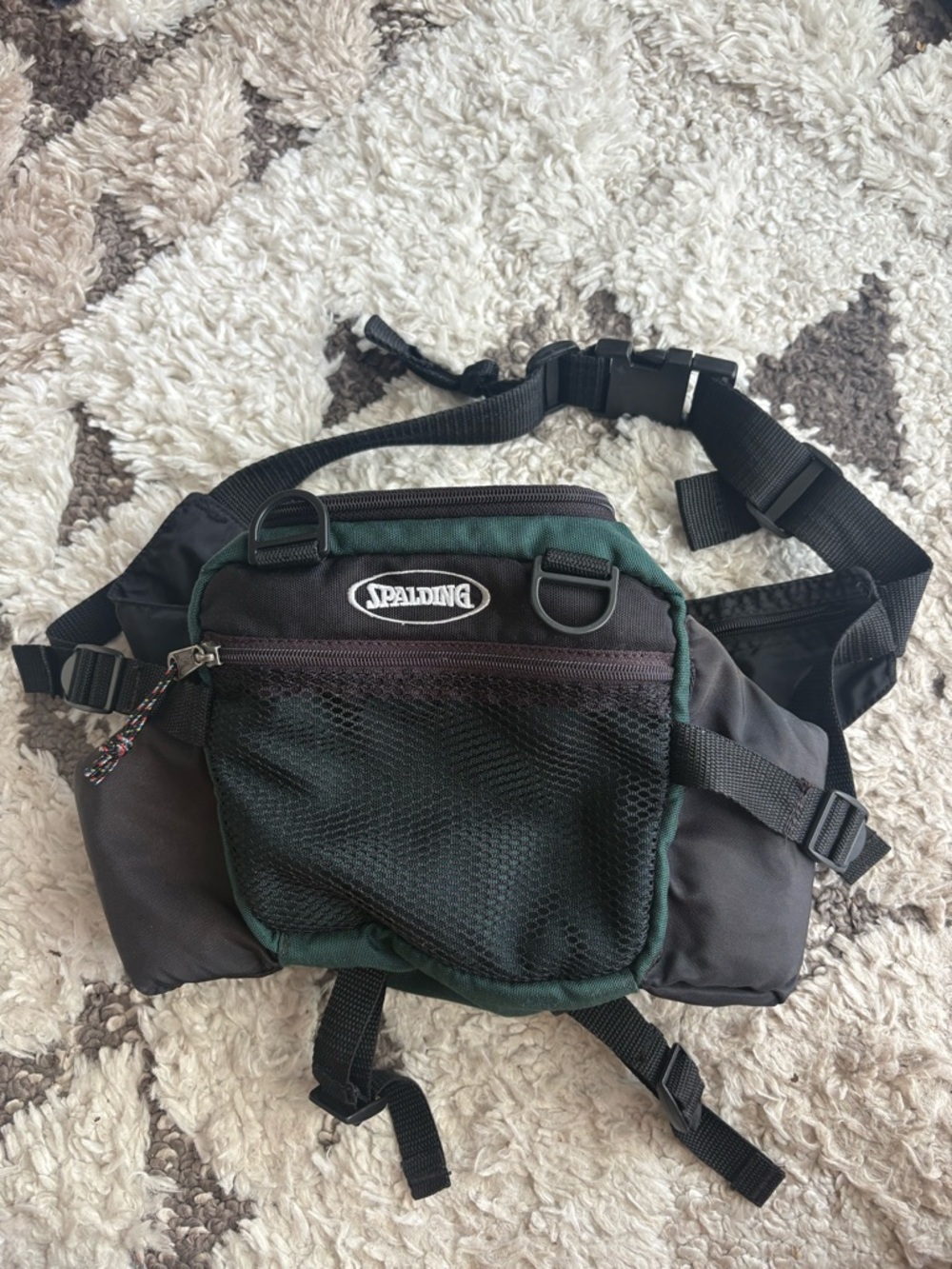 Spalding Black and Dark Green Waist Bag  Mesh Pocket double water bottle holder